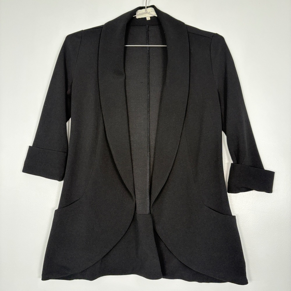 Frenchmauve Women Blazer Size S‎ Black Open Front Shawl Collar 3/4 Sleeve OT3021